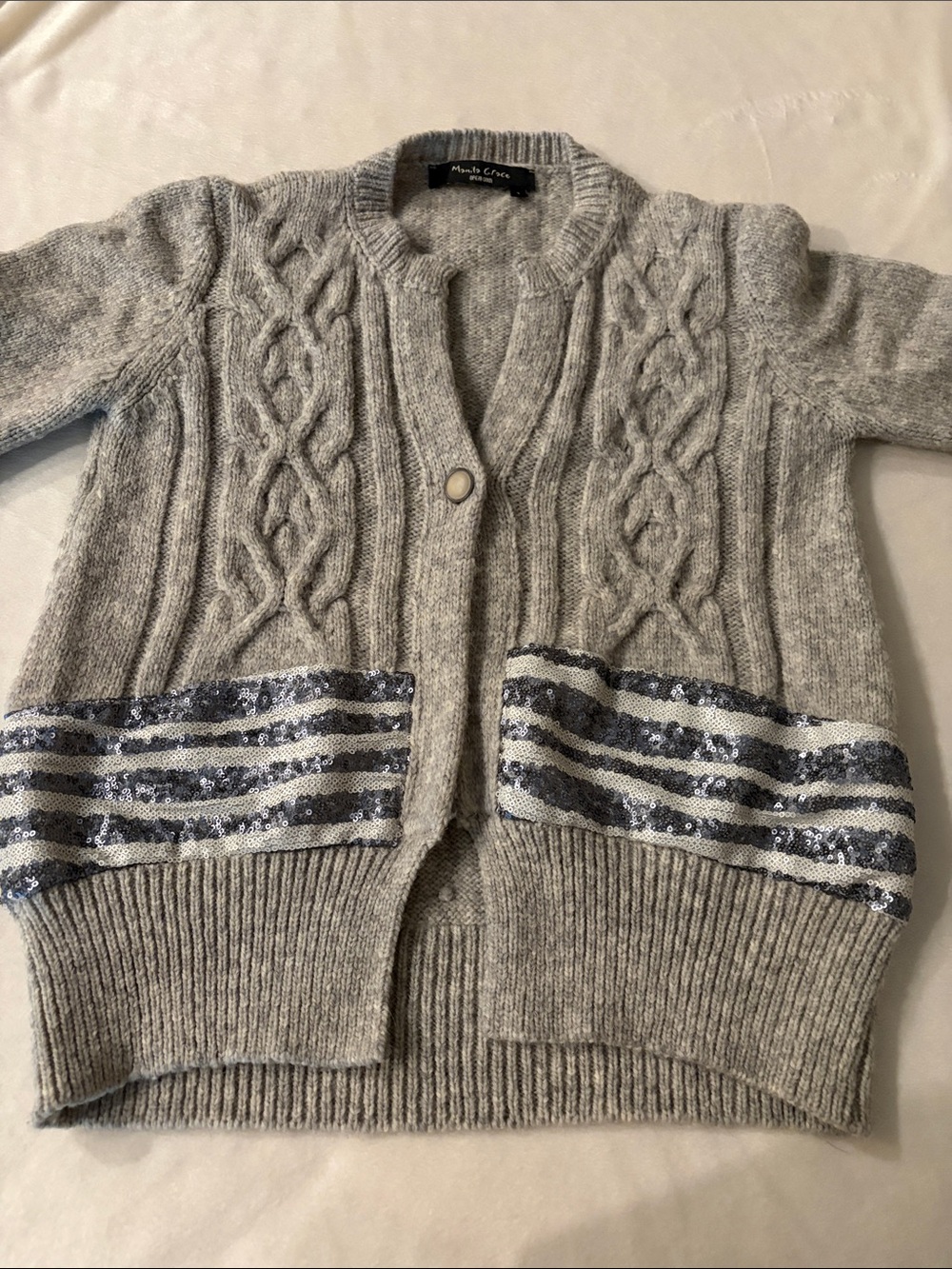 Manila Grace Gray Cable-Knit Sequin Trim Women's Sweater Cardigan Size 1